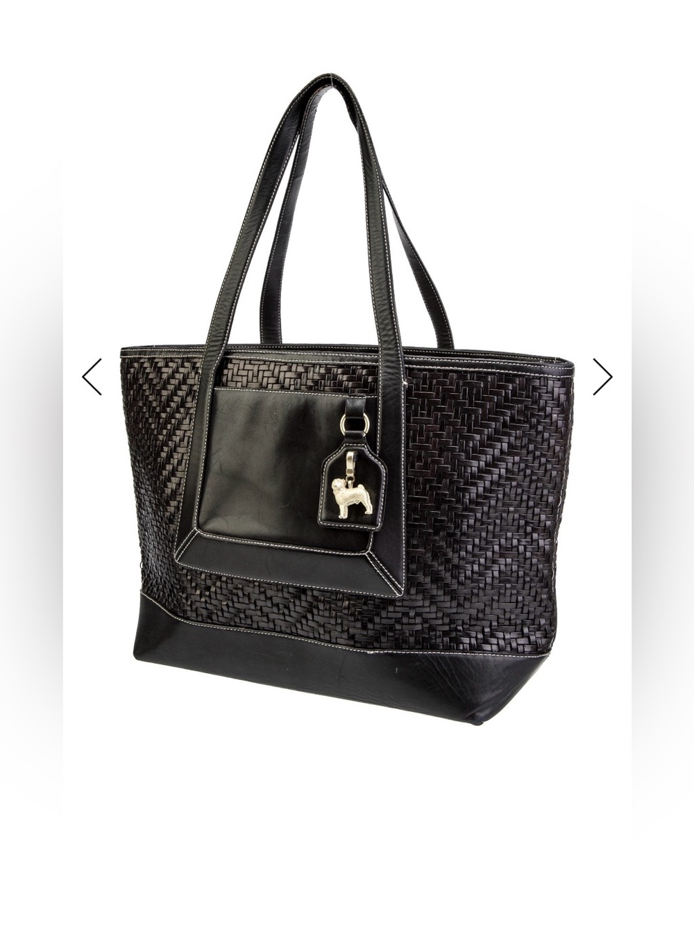 Barry Kieselstein-Cord Black Woven Tote Bag with Pug Charm and Dog Bone Feet